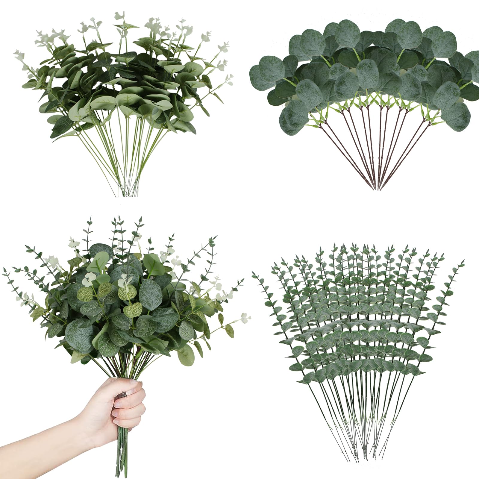 Eucalyptus Leaves Stems Bulk 120 PCS 3 Kinds Mixed Artificial Flowers Garland Eucalyptus Picks Bundle Faux Flowers Spray for Wedding Vase Bouquet Floral Arrangement Home Decor
