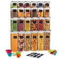 24-Pc Airtight Food Storage Containers Set – BPA-Free Plastic Pantry Canisters for Rice, Cereal, Flour, Sugar, Pasta – Stackable Kitchen Organizers with Labels, Marker, Measuring Cups & Spoons