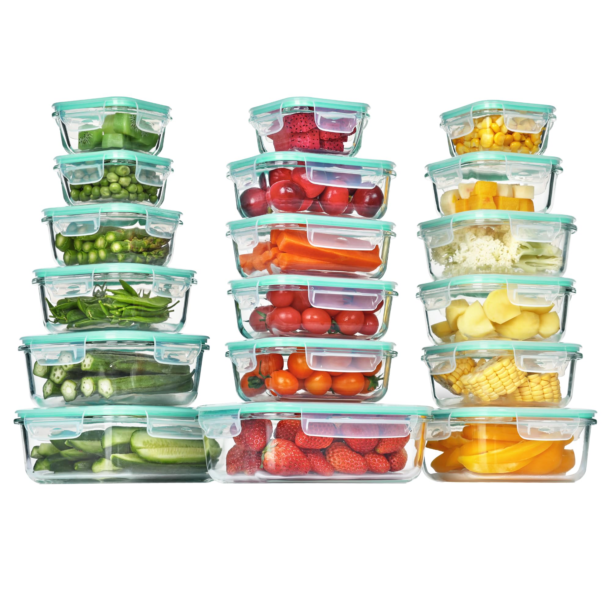 Vtopmart 18 Pack Glass Meal Prep Container Set, Airtight Food Storage Containers with Leak Proof Locking Lids for Microwave, Oven, Freezer, Dishwasher, Kitchen, Fridge