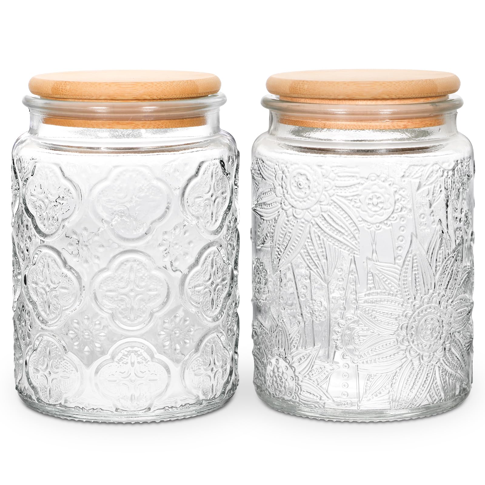 Vintage Glass Jars Decorative Jars with Lids Coffee and Sugar Container Sugar Jar with Lid Kitchen Jars 2 Pack 700ml