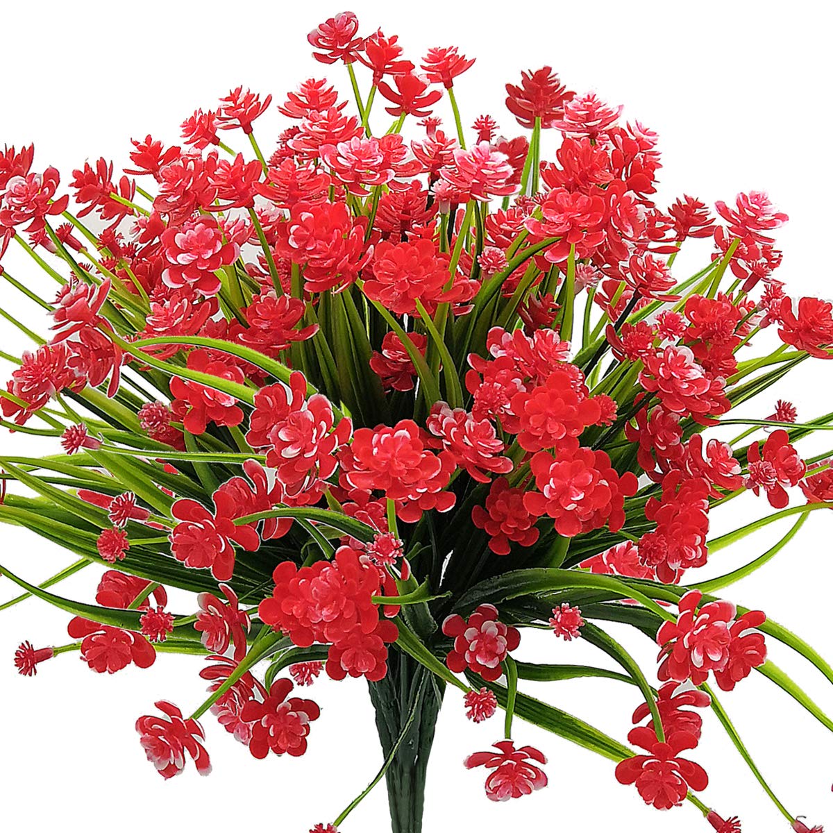Artificial Fake Flowers, 4 Bundles Outdoor UV Resistant Greenery Shrubs Plants Indoor Outside Hanging Planter Home Garden Decor (Derep Red)