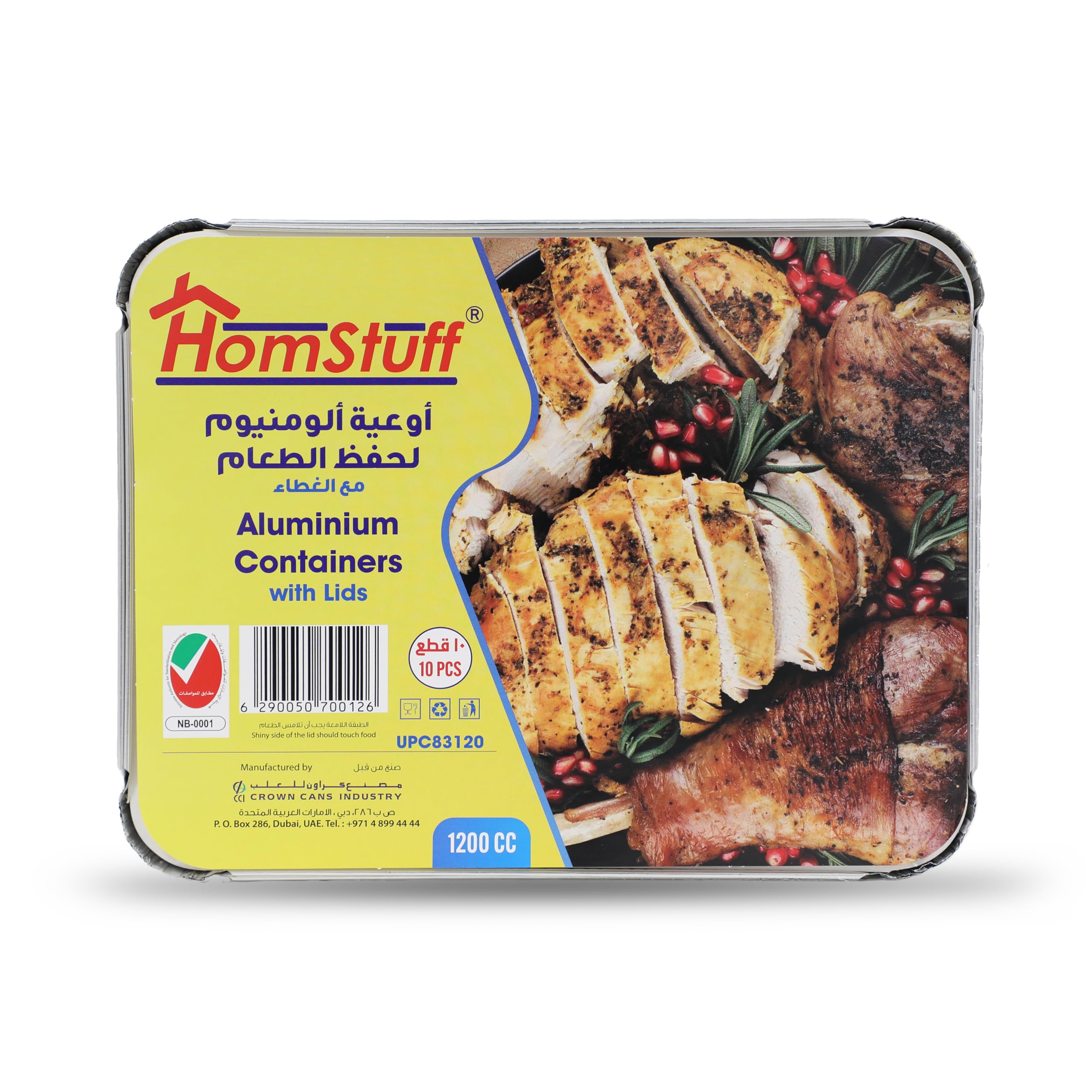 Aluminium Foil Container with Lid 83120 (1200 ml), Pack of 10 pcs, Aluminium Disposable container | Parcel Box | Packaging Hot/Dry Foods | Freezer Containers for Takeaway Food Packaging.