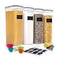 4-Pc Airtight Food Storage Containers Set – BPA-Free Plastic Pantry Canisters for Rice, Cereal, Flour, Sugar, Pasta – Stackable Kitchen Organizers with Labels, Marker, Measuring Cups & Spoons