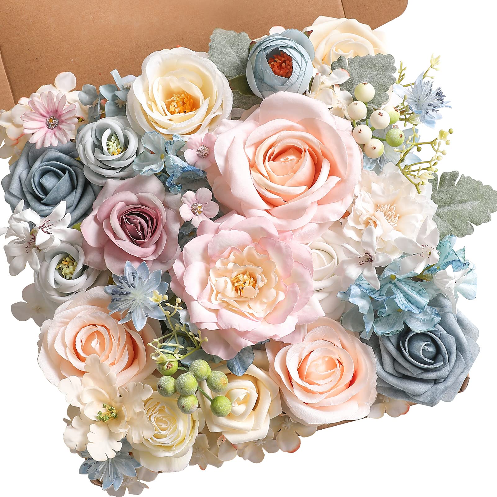 Artificial Flowers Combo Box Set Faux Flowers Bulk Flower Leaf with Stems Arrangements for DIY Wedding Bouquets Party Table Centerpieces Home Decorations Indoor Outdoor