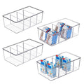 Vtopmart 4PCS Clear Plastic Pantry Organizer with Dividers, for Pantry, Kitchen, Refrigerator, Cabinets, Snacks, Pouches