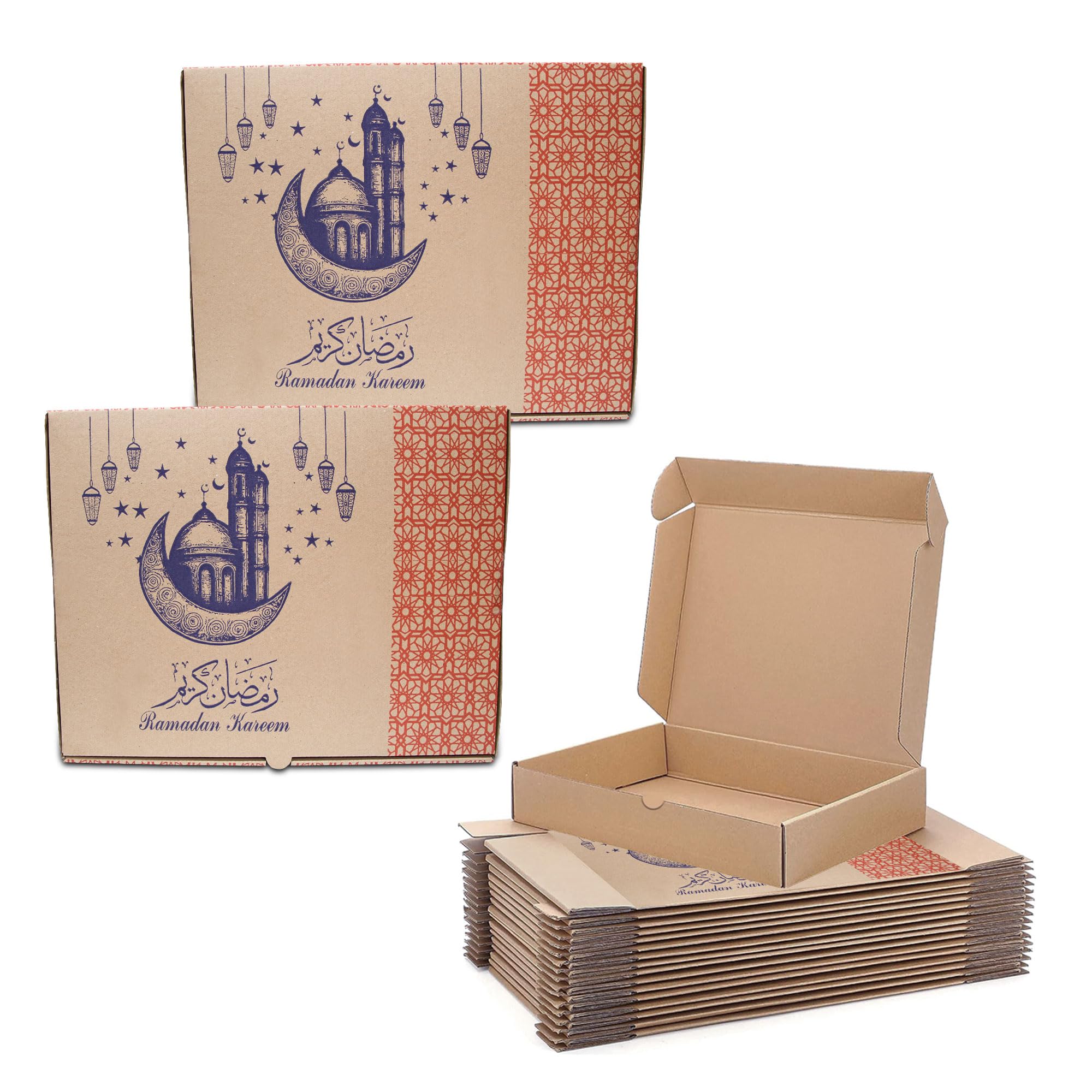 Ramadan Kareem Iftar Meal Box Printed Corrugated Boxes Food Container Iftar Snack Box made with Corrugated for Meals and Desserts (Large, Pack-Of 50)