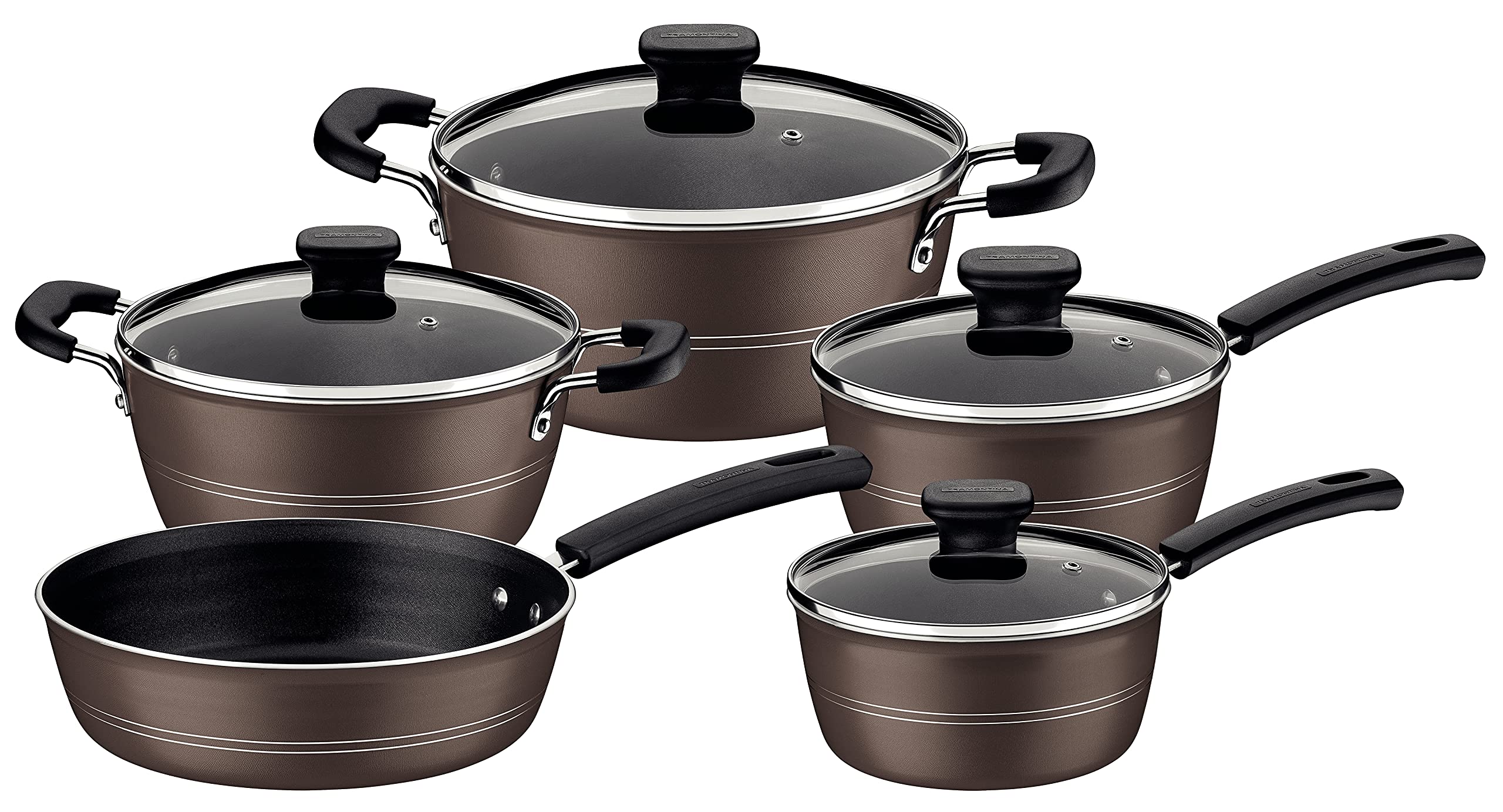 Tramontina Sicilia 9 Pieces Hazelnut Aluminum Cookware Set with Interior and Exterior Starflon Excellent PFOA Free Nonstick Coating