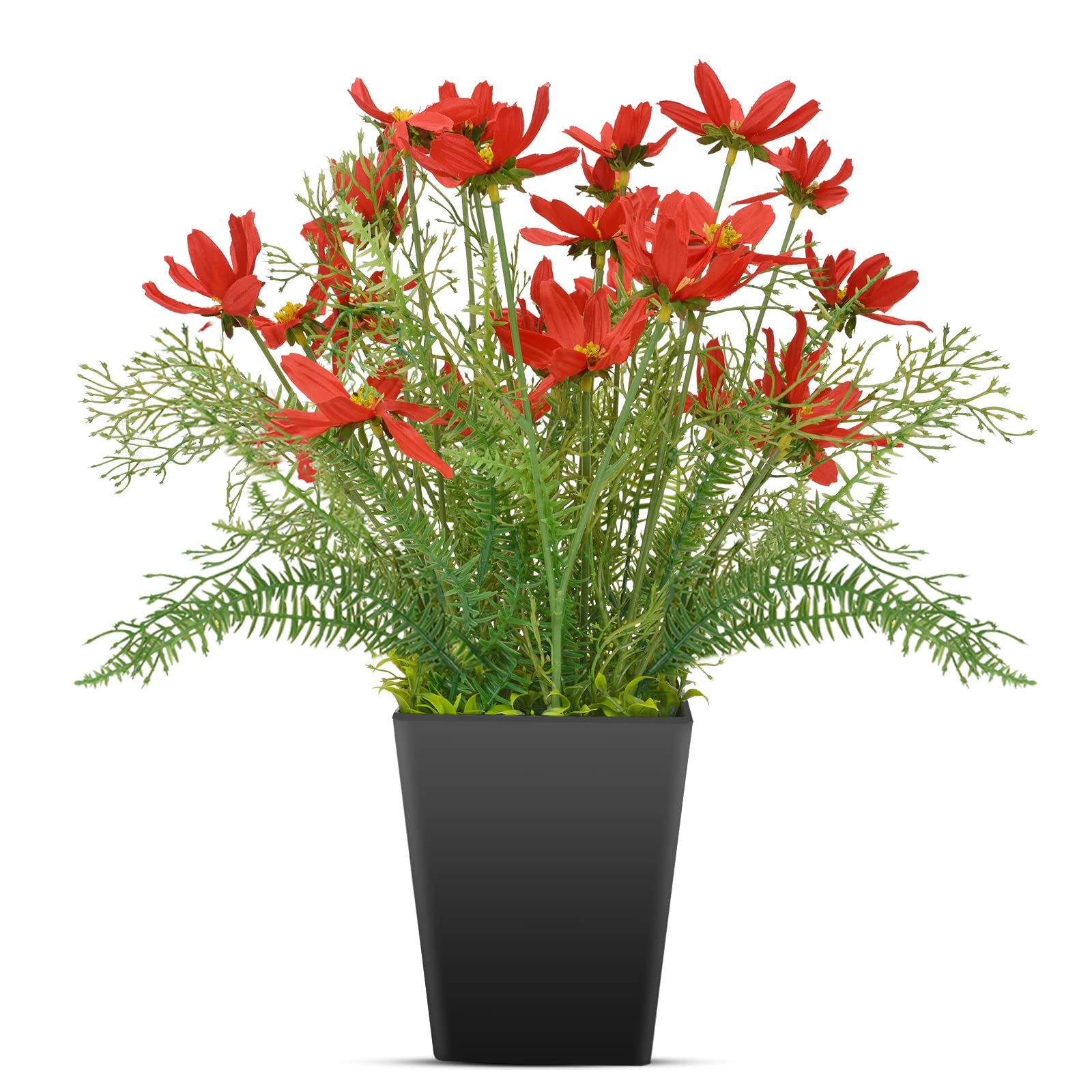Artificial Coreopsis Flowers with Pot, 16.7 Inch Outdoor UV Resistant Plants, Artificial Fake Silk Flowers for House Decorations, Bathroom, Wedding, Garden, Office, Indoor and Outdoor (Red)