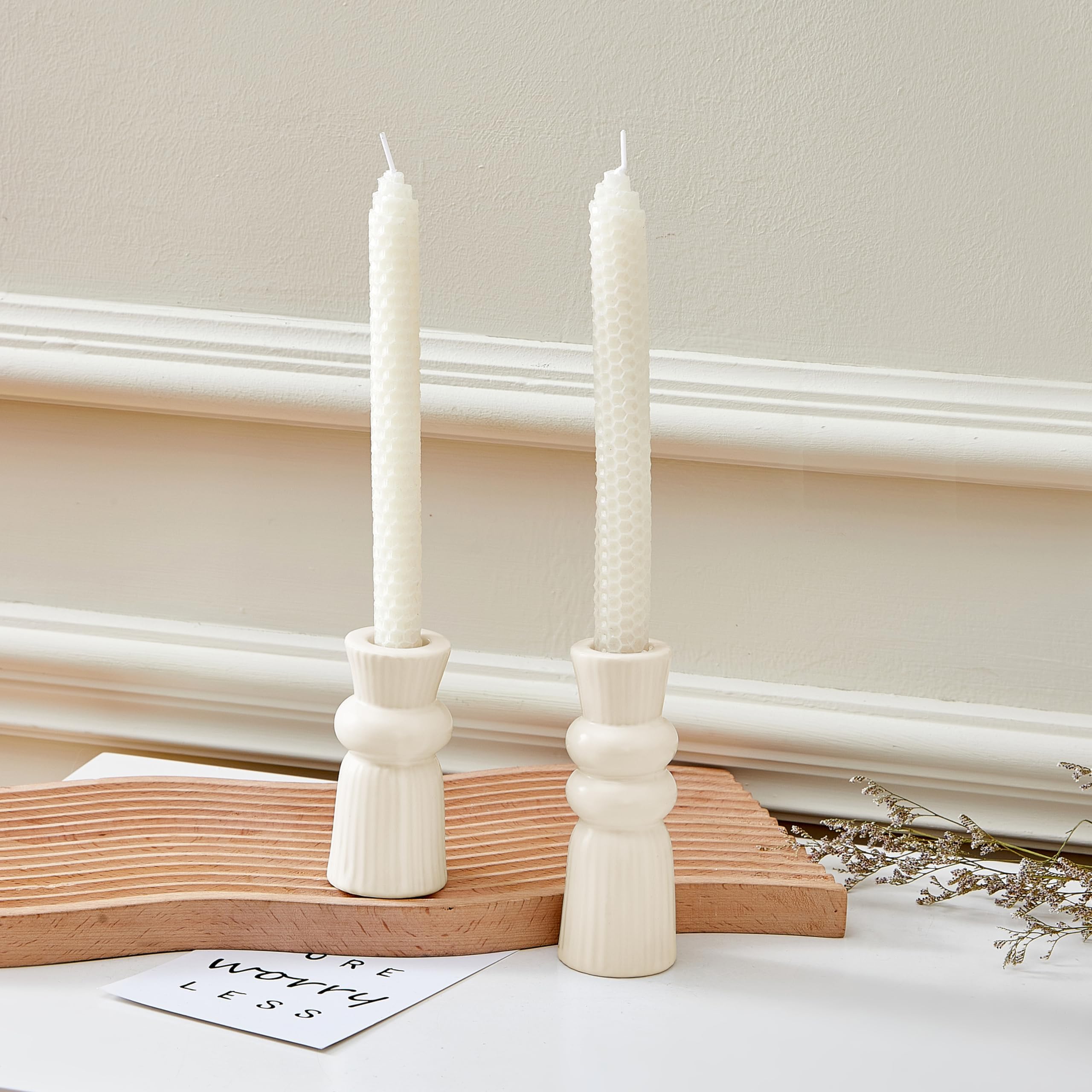 Excefore Ceramic Candle Holders Set of 2, Creative Modern Knot Candlestick Holder Set, Table Centerpiece Taper Candle Holders Desktop Decoration for Home Decor, Wedding, Dinning, Party (Cream)