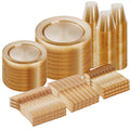 Goodluck 600 Piece Gold Glitter Disposable Plates for 100 Guests, Plates for Party, Wedding, Dinnerware Set of 100 Dinner, 100 Salad Plates, 100 Spoons, 100 Forks, 100 Knives, 100 Cups