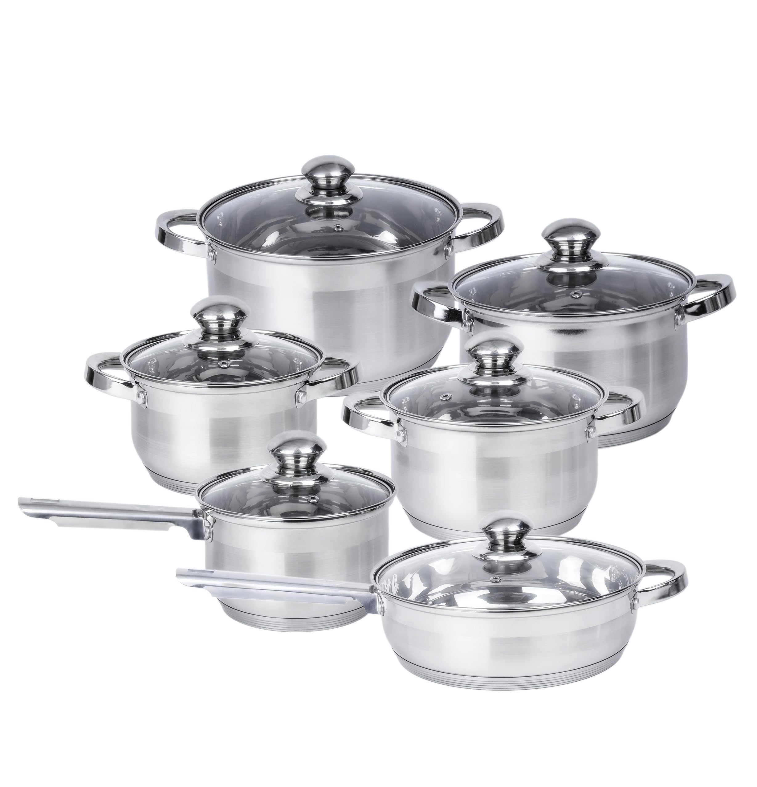 Cuisine Art Wilson Stainless Steel Cookware Set, 12-Piece, Casseroles, Saucepan, Fry Pan, Ergonomic Handles, All Cooktop Compatible, Dishwasher Safe, Durable, Stylish Kitchen Essentials