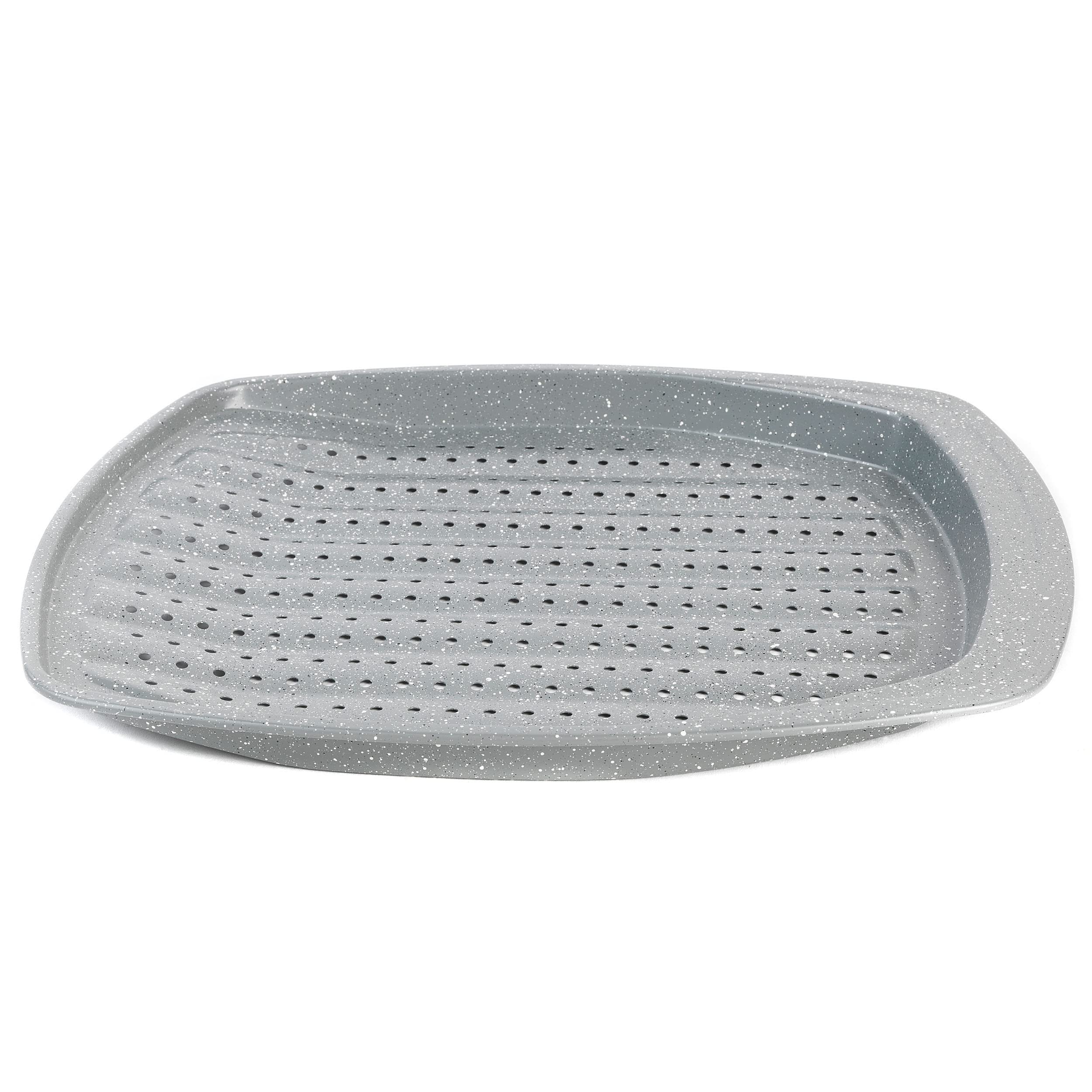 Salter BW08473G Marblestone 38cm Oven Tray - Non-Stick Baking, Crisper & Chip Tray, Holes for Even Cooking, Carbon Steel, Oven Safe Up to 220 Degrees, Strong/Durable, Wedges, Vegetables, Pizza Tray