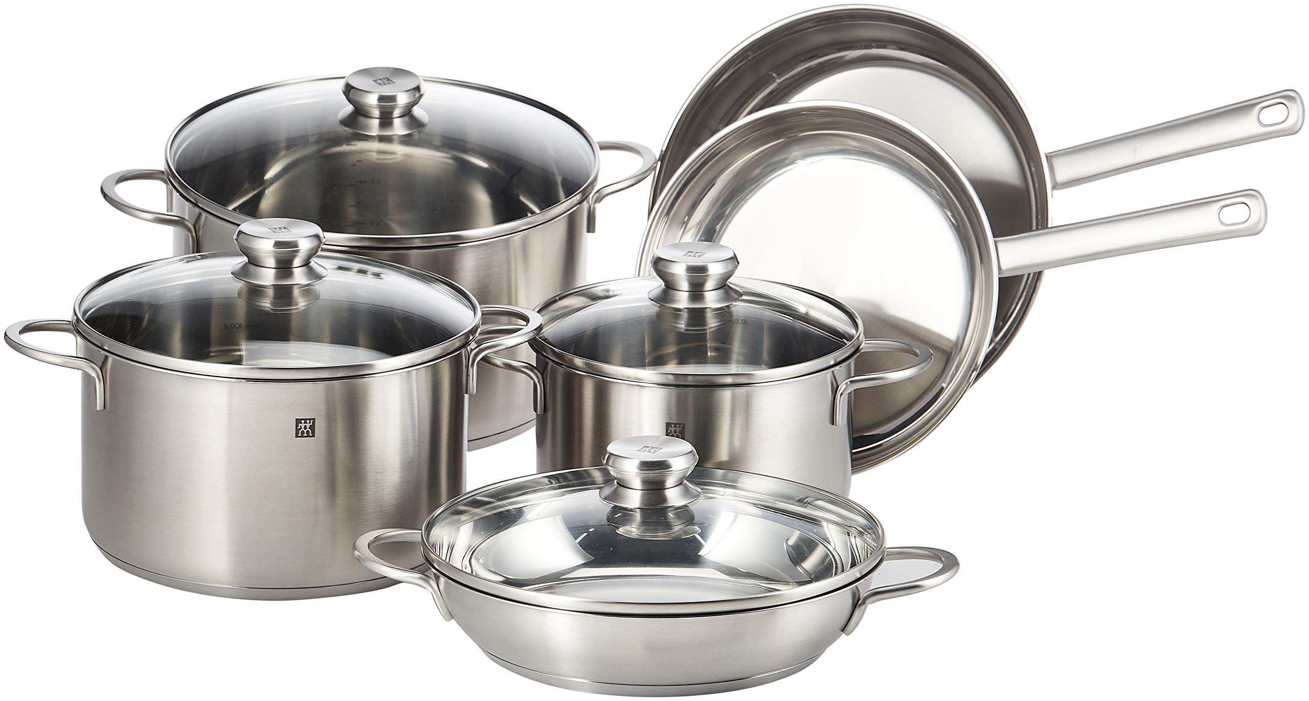 ZWILLING Twin Nova 5pc Cookware set. 3-Ply Base. Scratch-resistant. 18/10 stainless steel body. Oven safe. Dishwasher safe. Set: 3 Stock pot, stew pot, Fry pan. Limited .