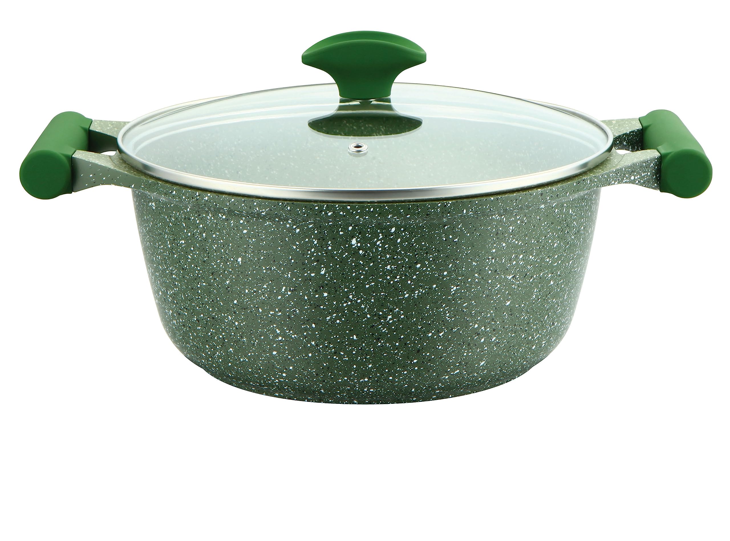 Prestige Essentials Non-Stick Casserole with Glass Lid 32Cm | Granite Coated Induction Compatible Aluminium Cooking Pot | Green - PR81113