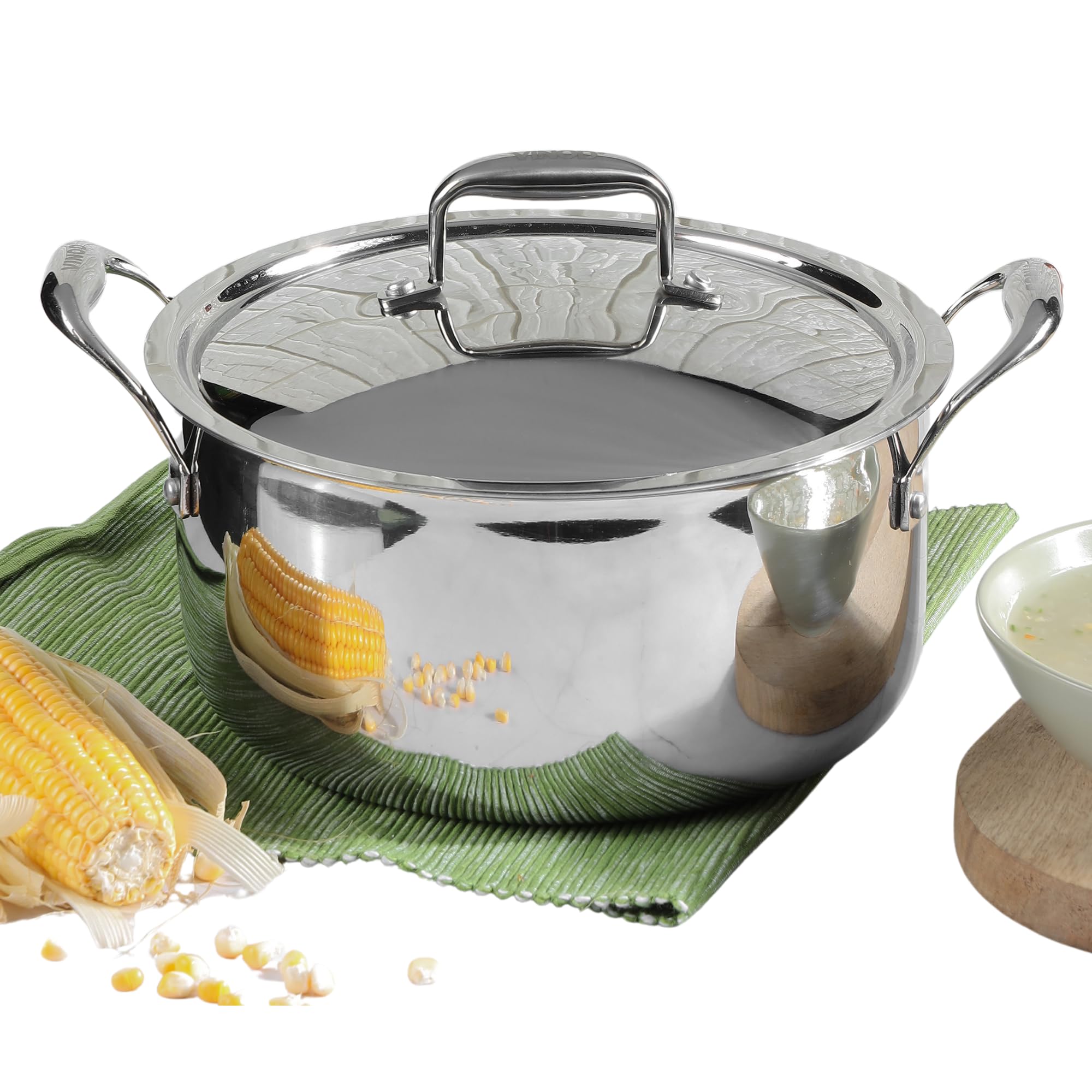 Vinod Platinum Triply Stainless Steel Saucepot with Lid - 20 cm, 3 L (Induction Friendly)