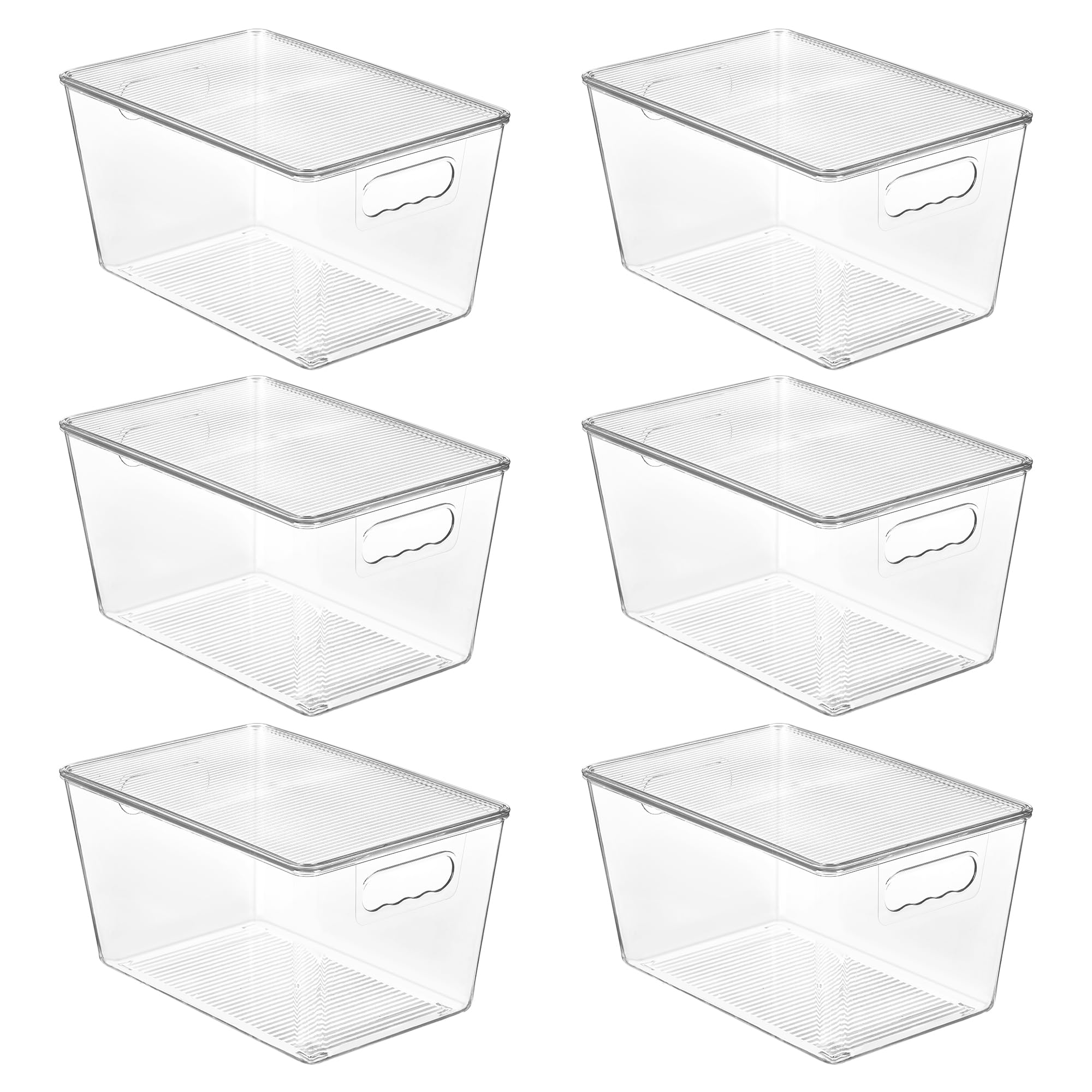 Vtopmart 6 Pack Clear Stackable Storage Bins with Lids, Plastic Container Boxes with Handle for Pantry Organizer, Perfect for Bathroom, Cabinet, Kitchen, Fridge, Closet Organization, Large