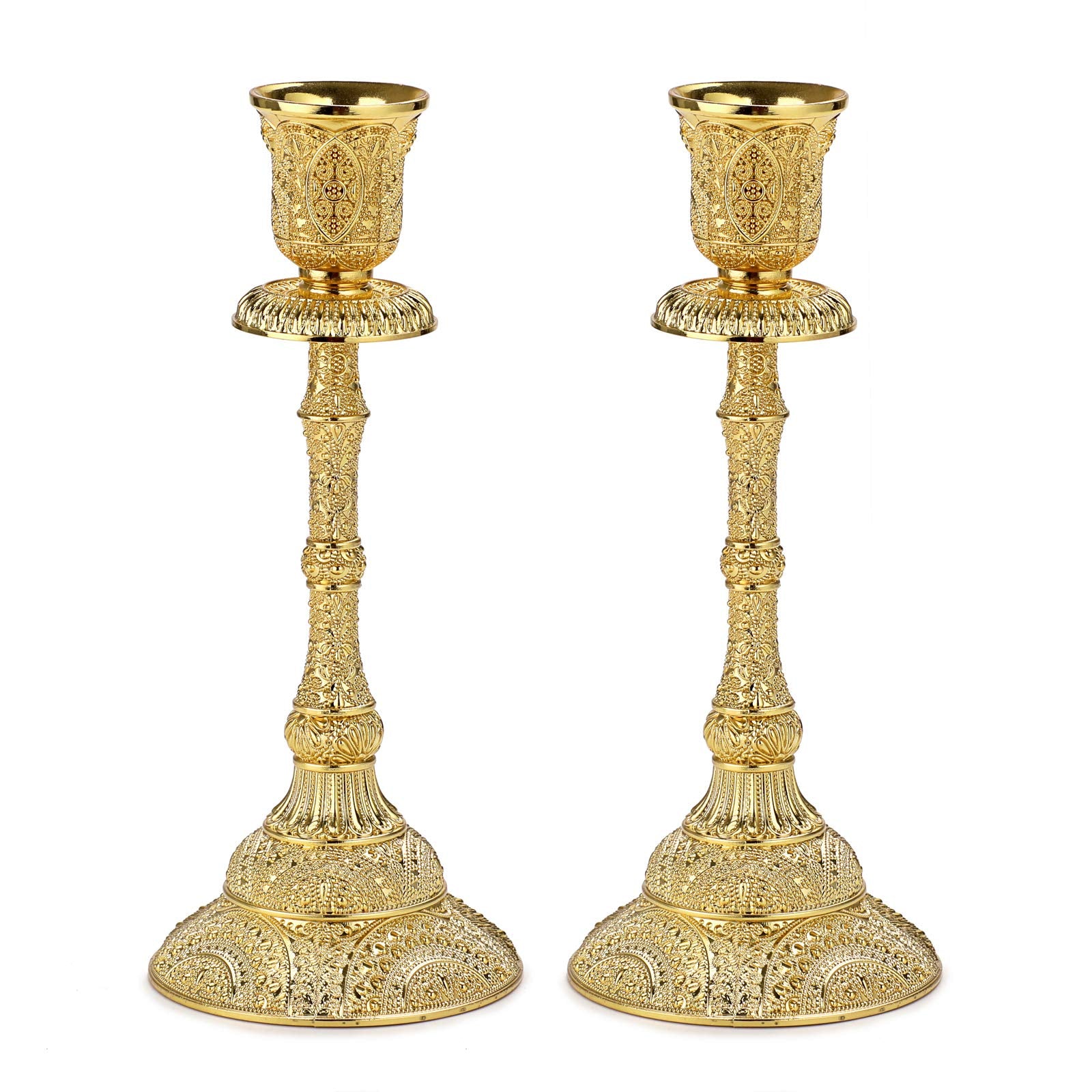 OwnMy Set of 2 Taper Candle Holders Vintage Metal Pillar Candlestick Holders 7.4”, Elegant Brass Candle Stick Holders Decor Candelabra Set for Dining Table Centerpieces Wedding Home Decoration, Gold