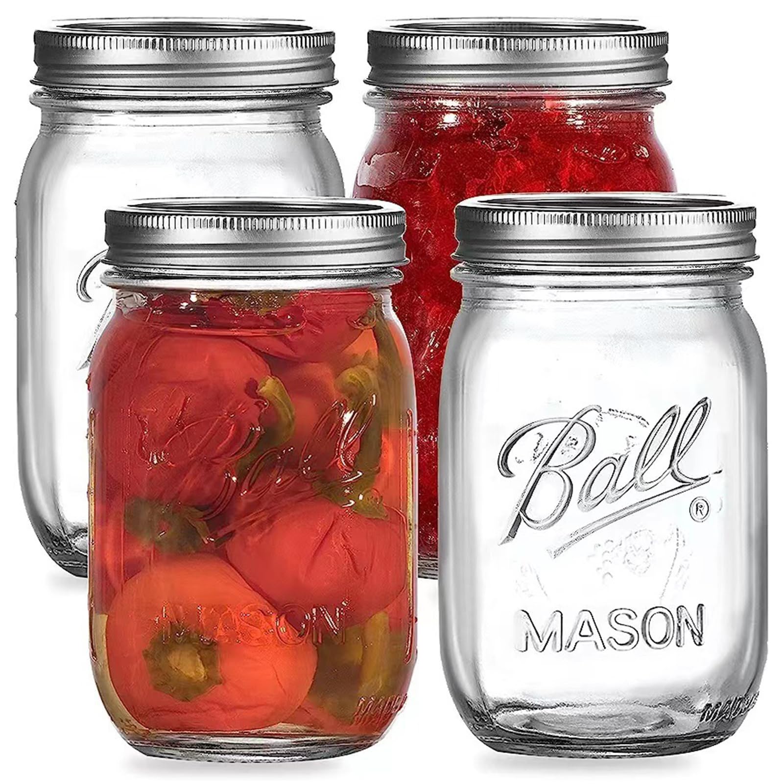 Beauenty Wide Mouth Mason Jars 32 oz - (4 Pack) Ball Quart With Airtight lids and Bands For Canning, Fermenting, Pickling, Freezing, Storage Glass jar, Microwave & Dishwasher, Clear
