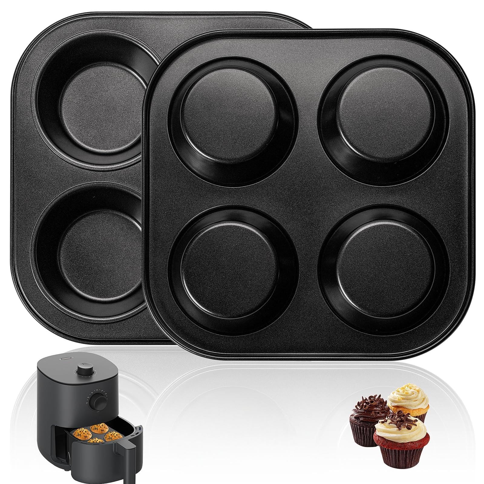 2 Pack Nonstick Air Fryer Muffin Pans, Mini Cupcake Baking Molds Compatible with Air Fryer, Toaster Oven, Countertop Oven, Heat Resistant Silicone Bakeware for Easy Release and Durable Use