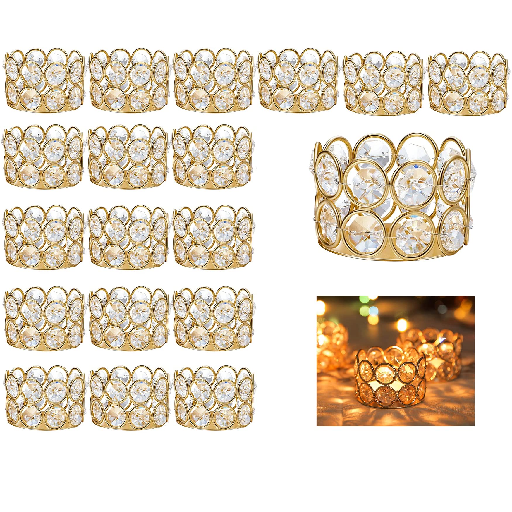 LoveCat Pack of 20 Gold Crystal Tea Lamp Candlesticks Bowl Tealight Candle Holders Decoration Jewelry Votive Candles Table Centerpieces Wedding, Party, Home Decoration (20pcs, Gold)