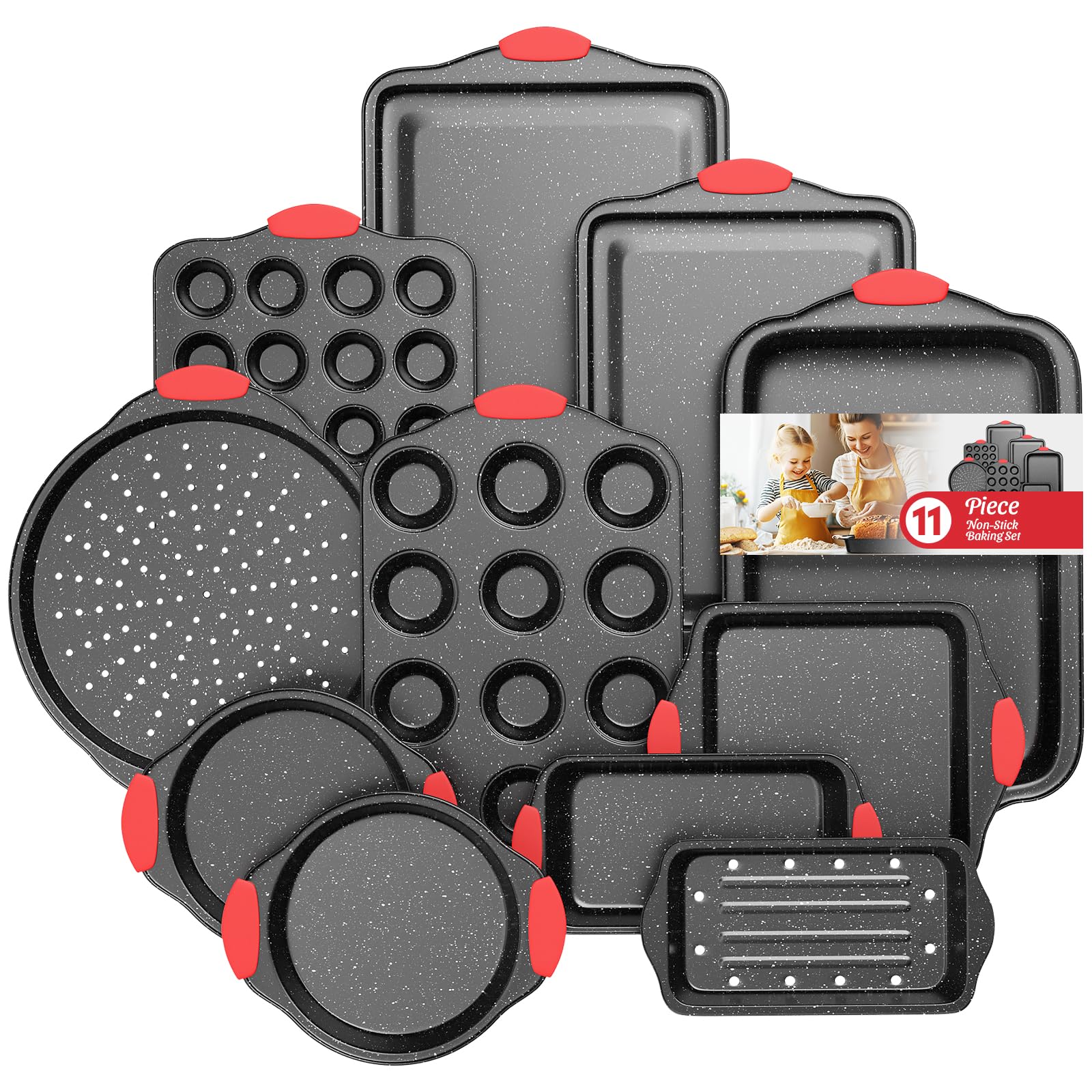 11Pcs Nonstick Bakeware Set Bakeware Kitchen Set Black &Red