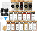 MahMir® 24 Pcs Spice Jars with Labels - 4 oz Glass Spice Jars with Bamboo Lids, 120 Labels Stickers, Shaker Lids, Collapsible Funnel, 2 Pens, Seasoning Storage Bottles for Spice Rack, Cabinet, Drawer