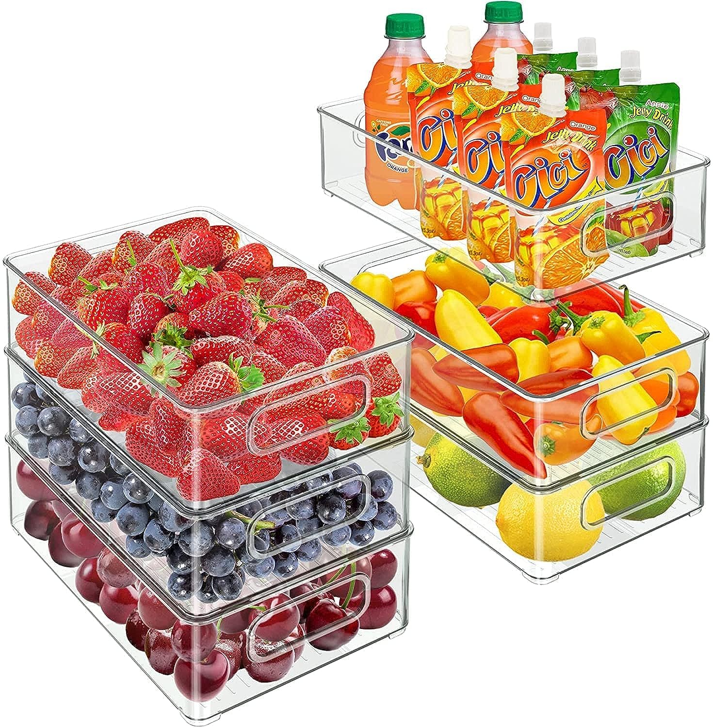 Set of 6 Refrigerator Organizer Bins - Clear Stackable Storage Bins for Fridge, Counter, Cabinet, Pantry Kitchen Organization and Food Storage - Plastic Organizers Bin, BPA Free