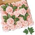 Artificial Flower Blush Pink Rose 25pcs Real Looking Fake Roses w/Stem for DIY Wedding Bouquets Centerpieces Arrangements Party Baby Shower Home Decorations