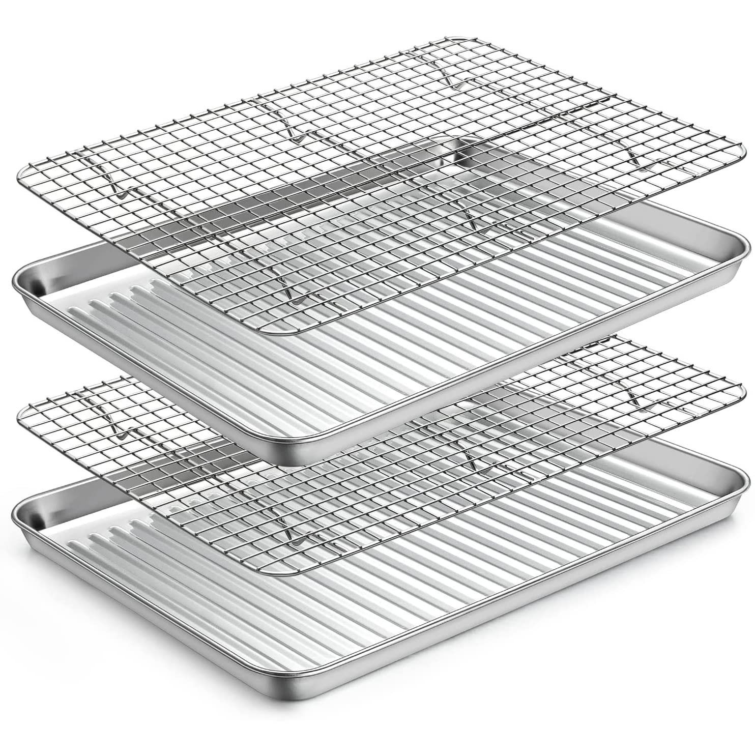 Angju Stainless Steel Baking Sheet with Rack Set [2 Pans + 2 Racks], Cookie Sheet with Cooling Rack, Size 31.5*24.5*2.5cm, Non Toxic & Heavy Duty & Easy Clean