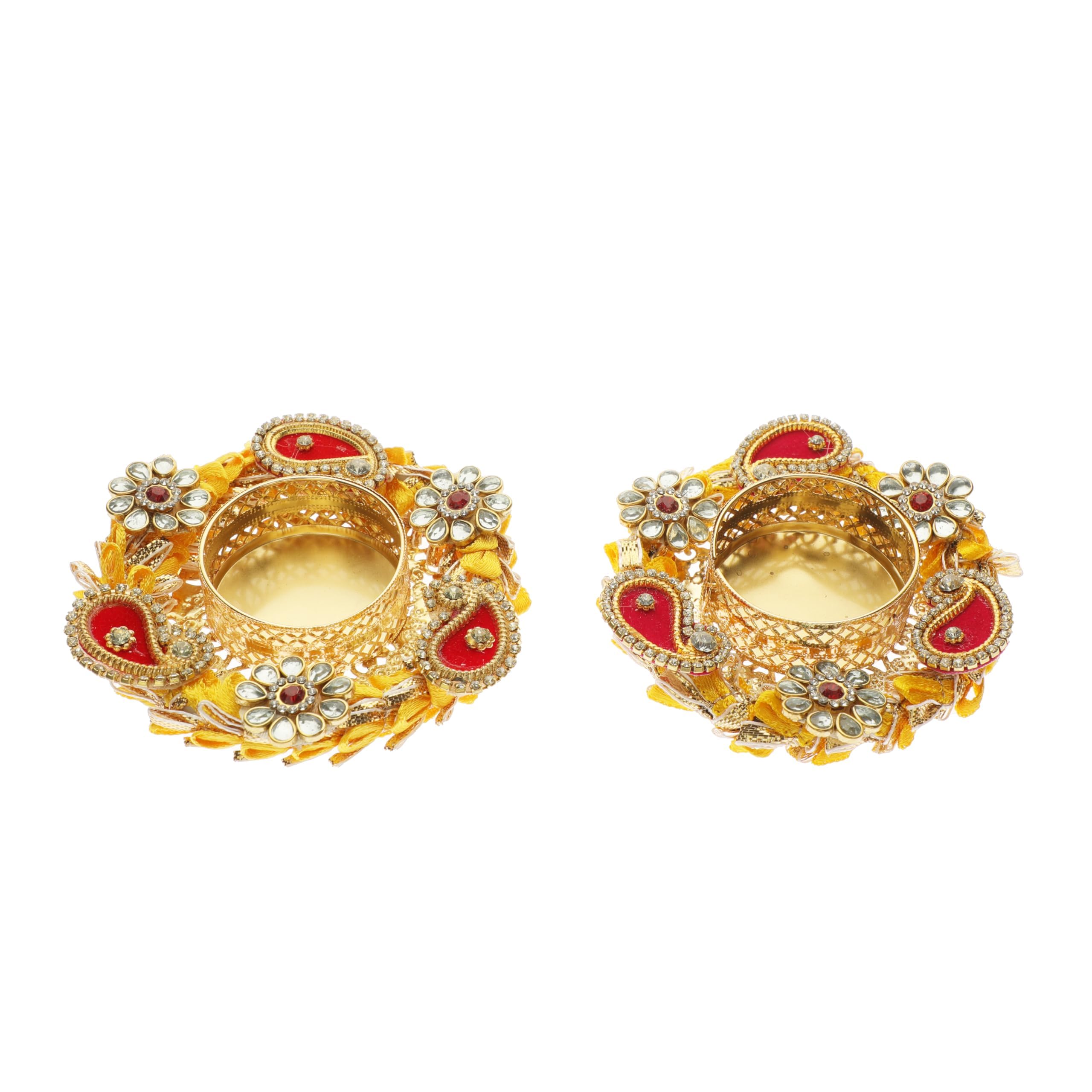 Set of 2 Flower T Light Holder Candle Stand Tealight T-Light Holders for Indian Christmas New year Decorations Cultural Festival Lighting Accessories Wedding Home Decor(Without Wax) (Size-3")(Yellow)