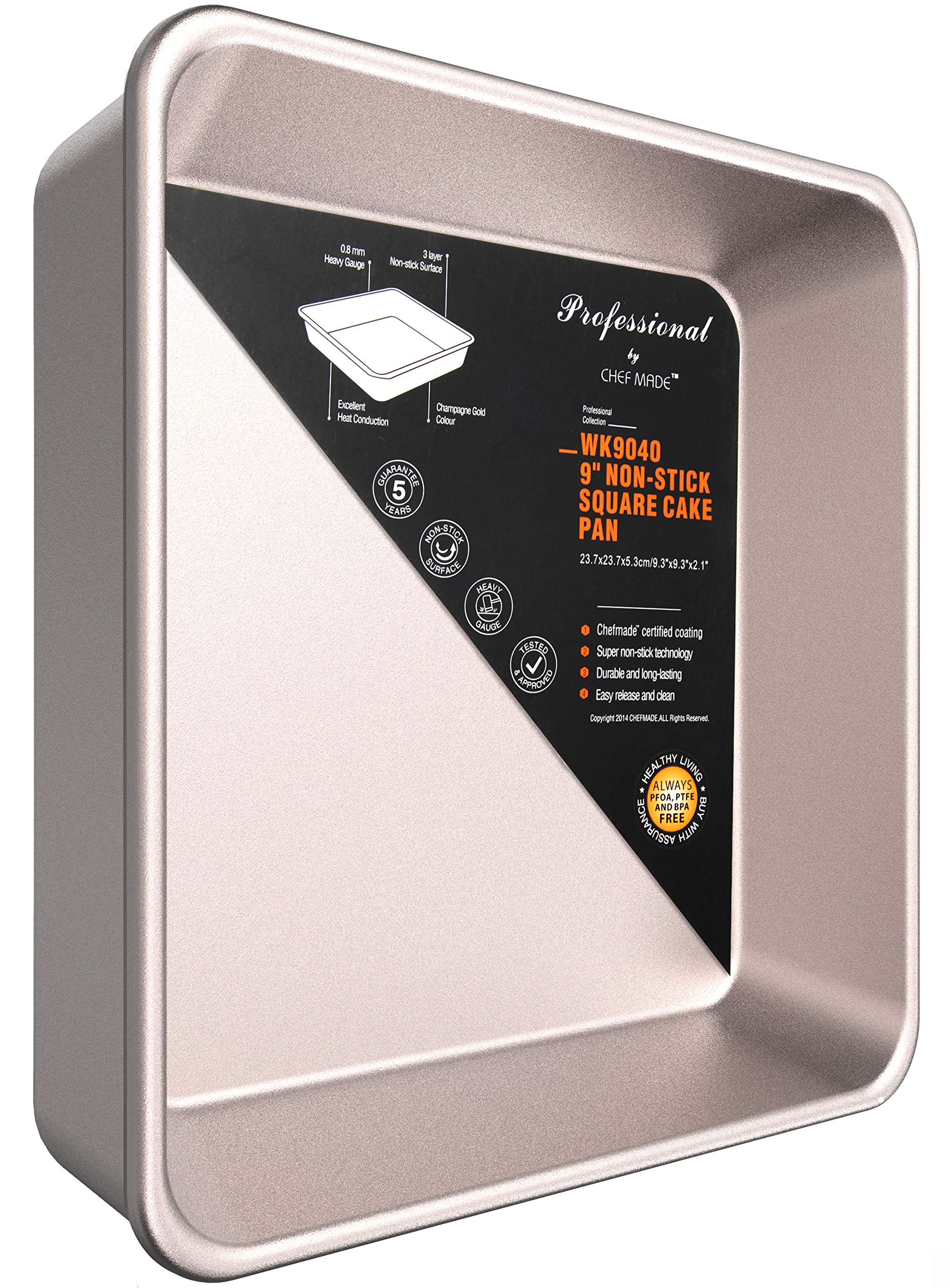 CHEFMADE Cake Tin 8 Inch Carbon Steel Square Cake Pan Deep Dish Bakeware, Baking Tin Non Stick Oven Baking Mould 22 x 22cm
