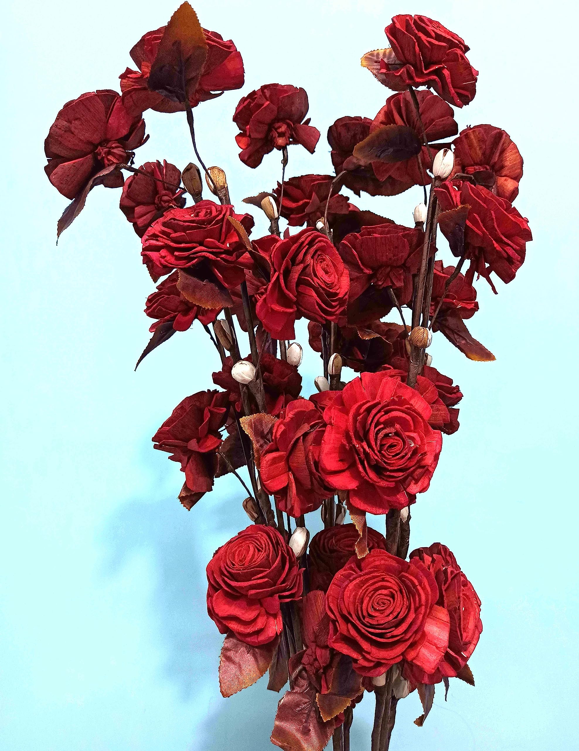 Artificial Large Flora Red Rossi Handmade Dry Flower Sticks Bunch - Red Brown
