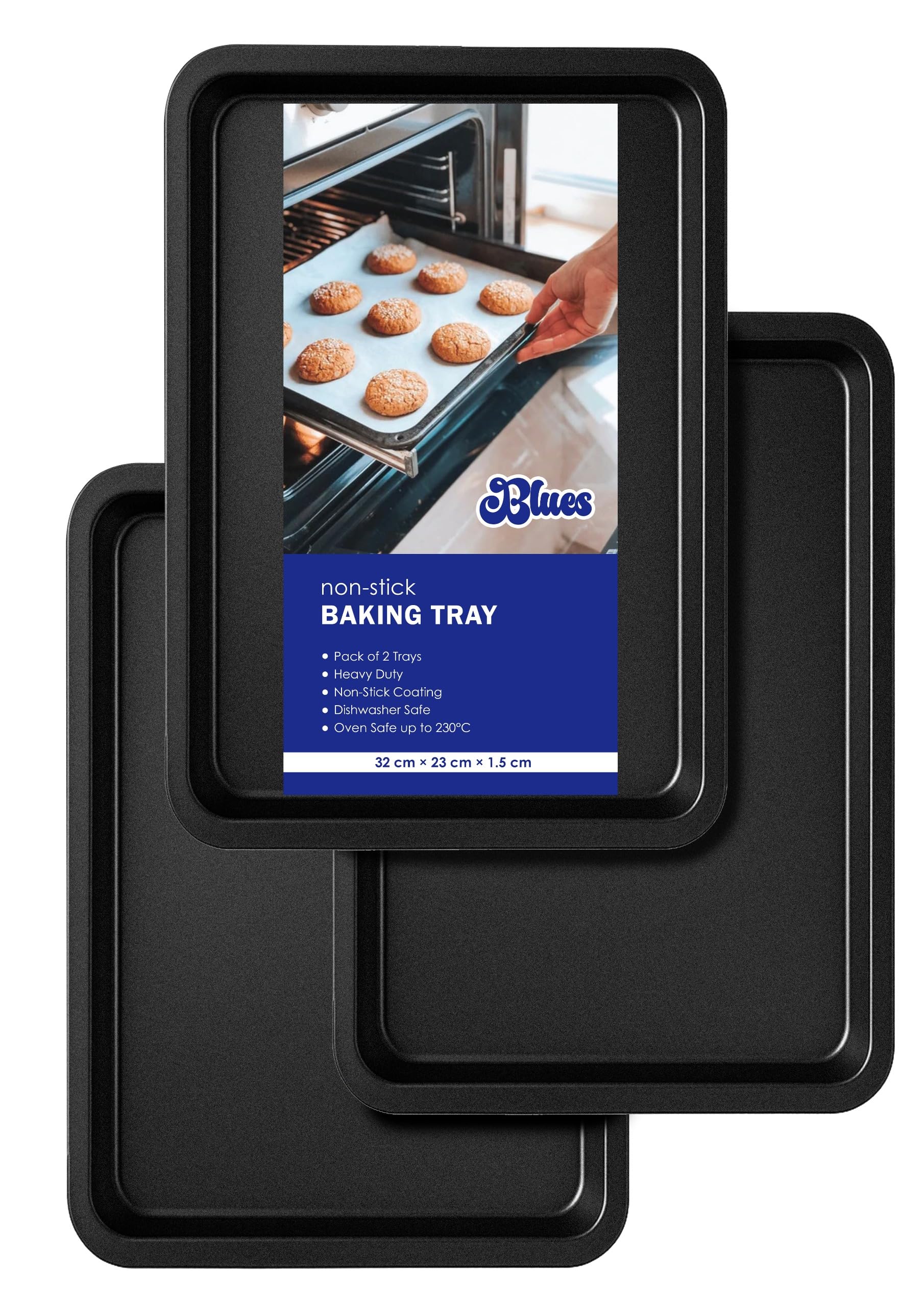 BLUES Non Stick Baking Trays for Oven Non Stick, Set of 3 Baking Trays, Baking Sheet, Oven Trays, Cooking Tray, Baking Tray,(32x23x1.5 cm)