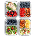 Fit Strong & Healthy Meal Prep Containers - 3 Compartment Glass Bento Boxes (4 Pack, 32 oz) - Airtight, Oven Safe, Portion Control