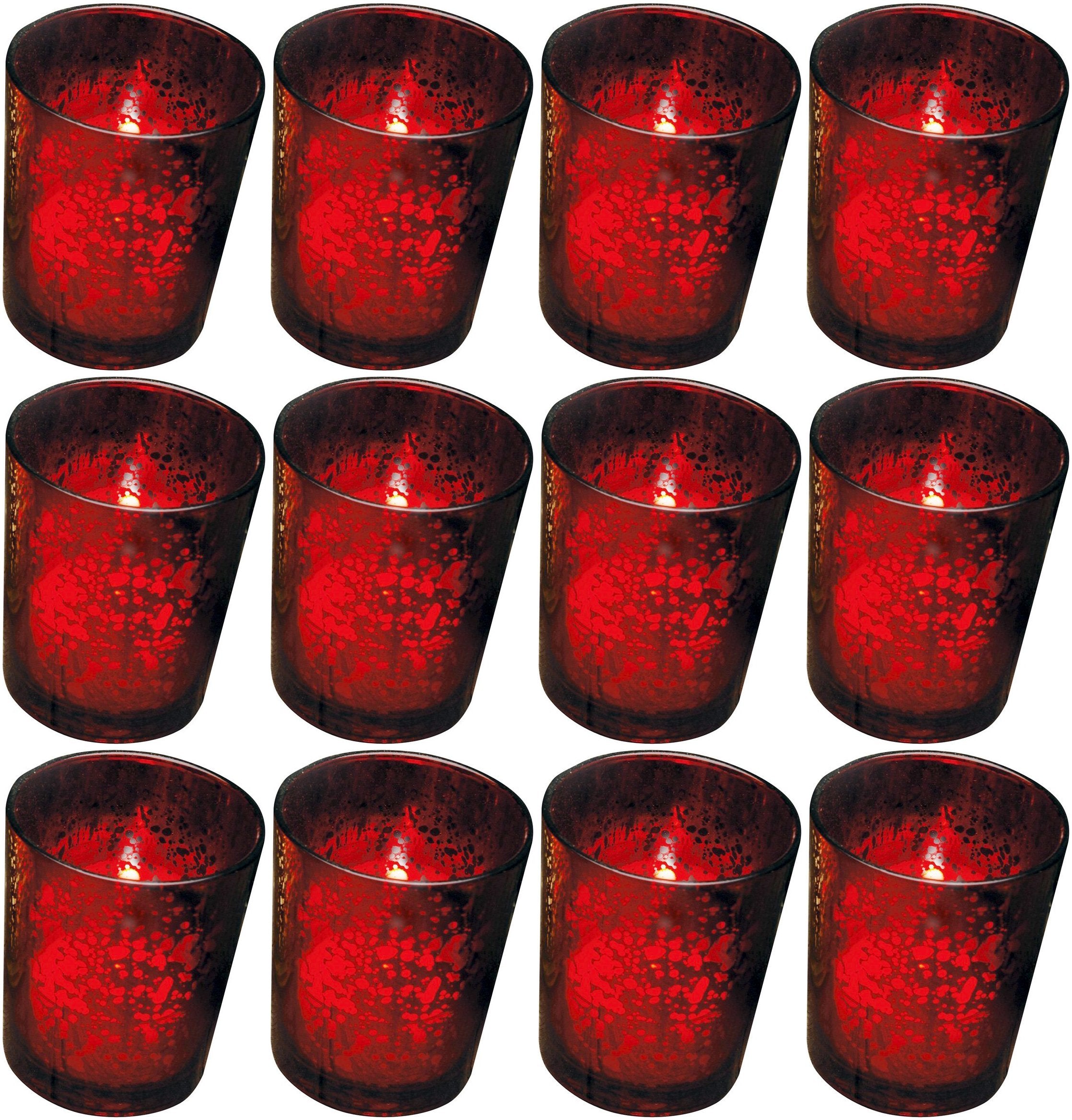 Biedermann & Sons Rustic Glass Votive Holder, Red, Set of 12