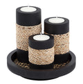 IYARA CRAFT Natural Candle Scape Set, 3 Decorative Candle Holders, Wood Tray(Rope)