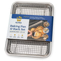 Ultra Cuisine Baking Pan with Cooling Rack Set - Quarter Sheet Pan Size - Includes Professional Aluminum Baking Sheet and Stainless Steel Baking Rack for Oven - Durable, Easy Clean, Commercial Quality