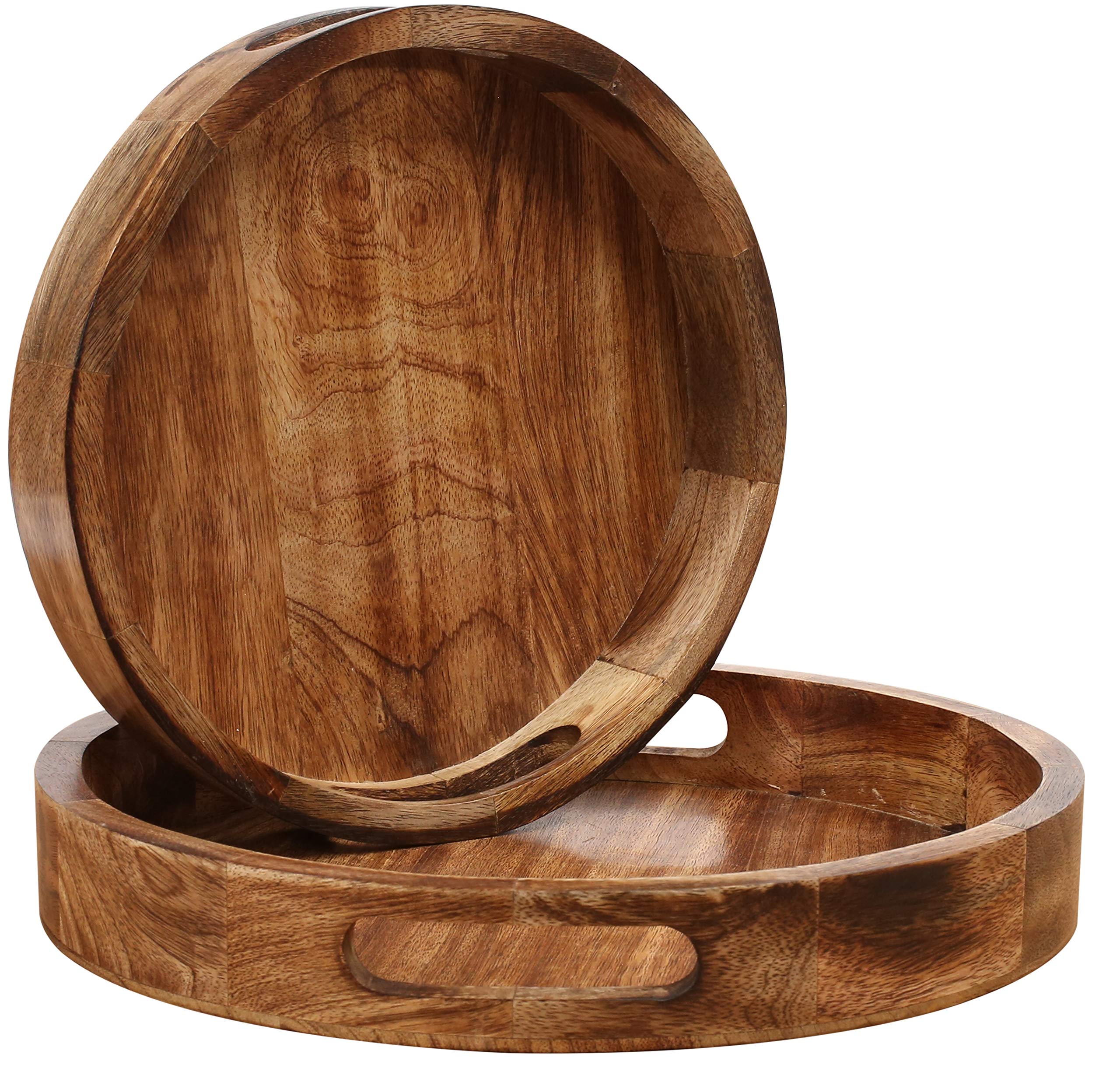 Bedding Craft Set of 2 Countertop Wooden Fruit Tray Baskets Decorative Rustic Wood, Natural Burnt 12x12x1.5 Perfect For Kitchen Bathroom Pantry General Storage Space
