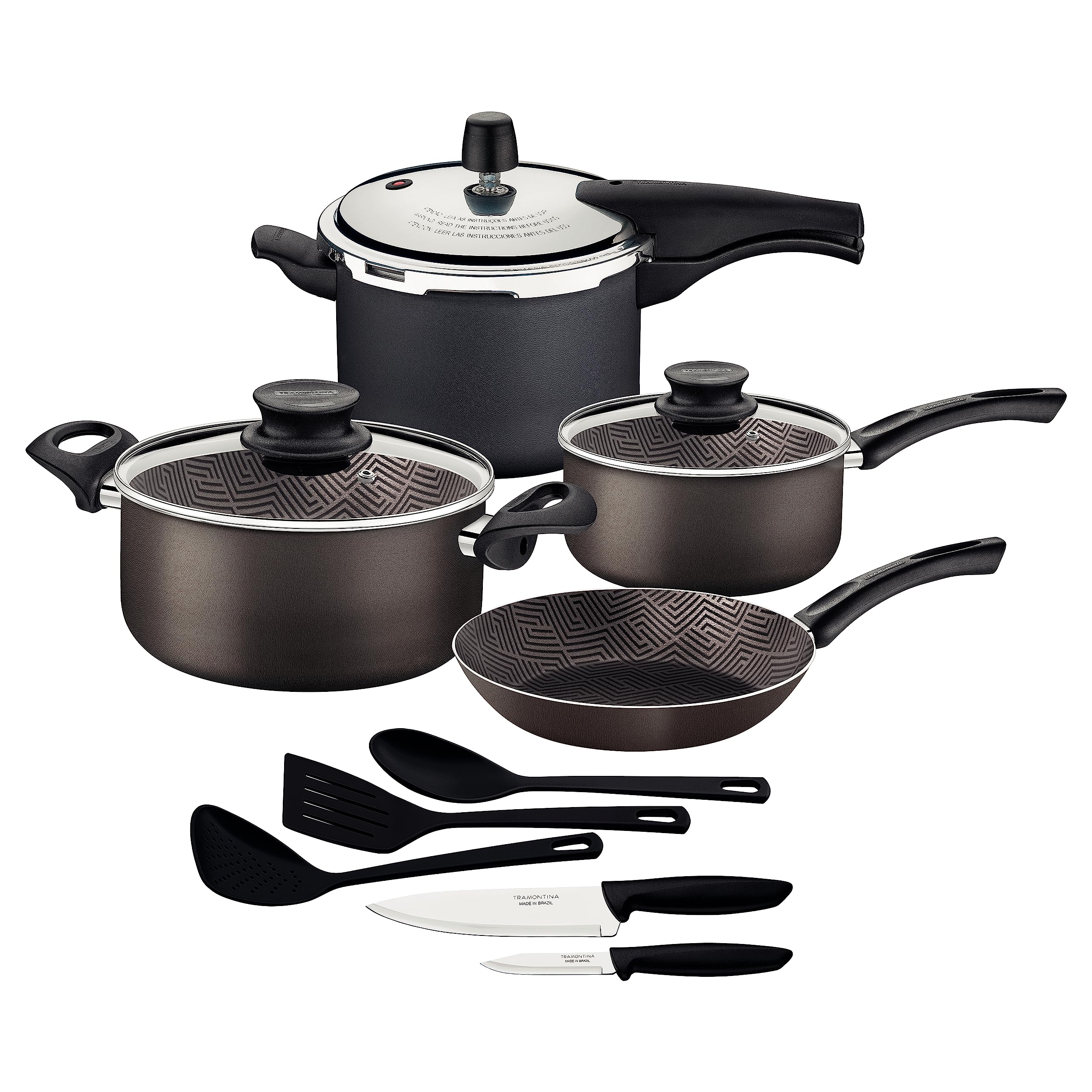 Tramontina Paris 12 Pieces Lead-Colored Aluminum Cookware Set with Interior and Exterior Starflon Max PFOA Free Nonstick Coating