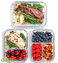 1 & 2 & 3 Compartment Glass Meal Prep Containers [3, 35 oz] - Lunch Box With Lids for Food Storage, Prep, and Bento for Kids & Adults