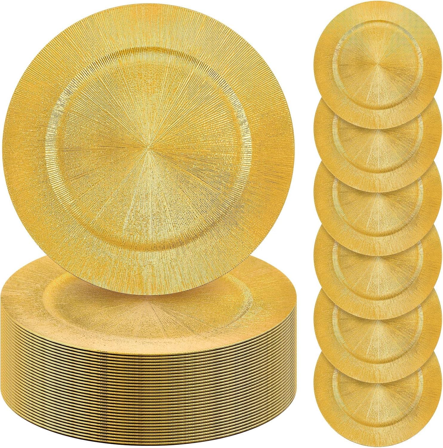 Gold Plates 13 Inch, Set of 10 Plastic Round Chargers for Dinner Table Decor, Reusable Decorative Plates for Wedding, Party, Banquet, Brunch & Elegant Events (Glitter Gold)