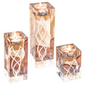 Engraved Large Crystal Candle Holder Set of 3?6.2/4.7/3.1 Inches H?Solid Clear Glass Decoration?Luxurious Elegant Pillar & Votive Tealight Table Centerpiece?Wedding & Home Décor