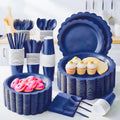 200 Pcs Disposable Plates Set, 25 Guest Paper Plates Disposable Party Supplies Set with Cups, 7&9 Inch Plates, Napkins & Cutlery, Party Plates Disposable for Birthday Wedding (Navy Blue)