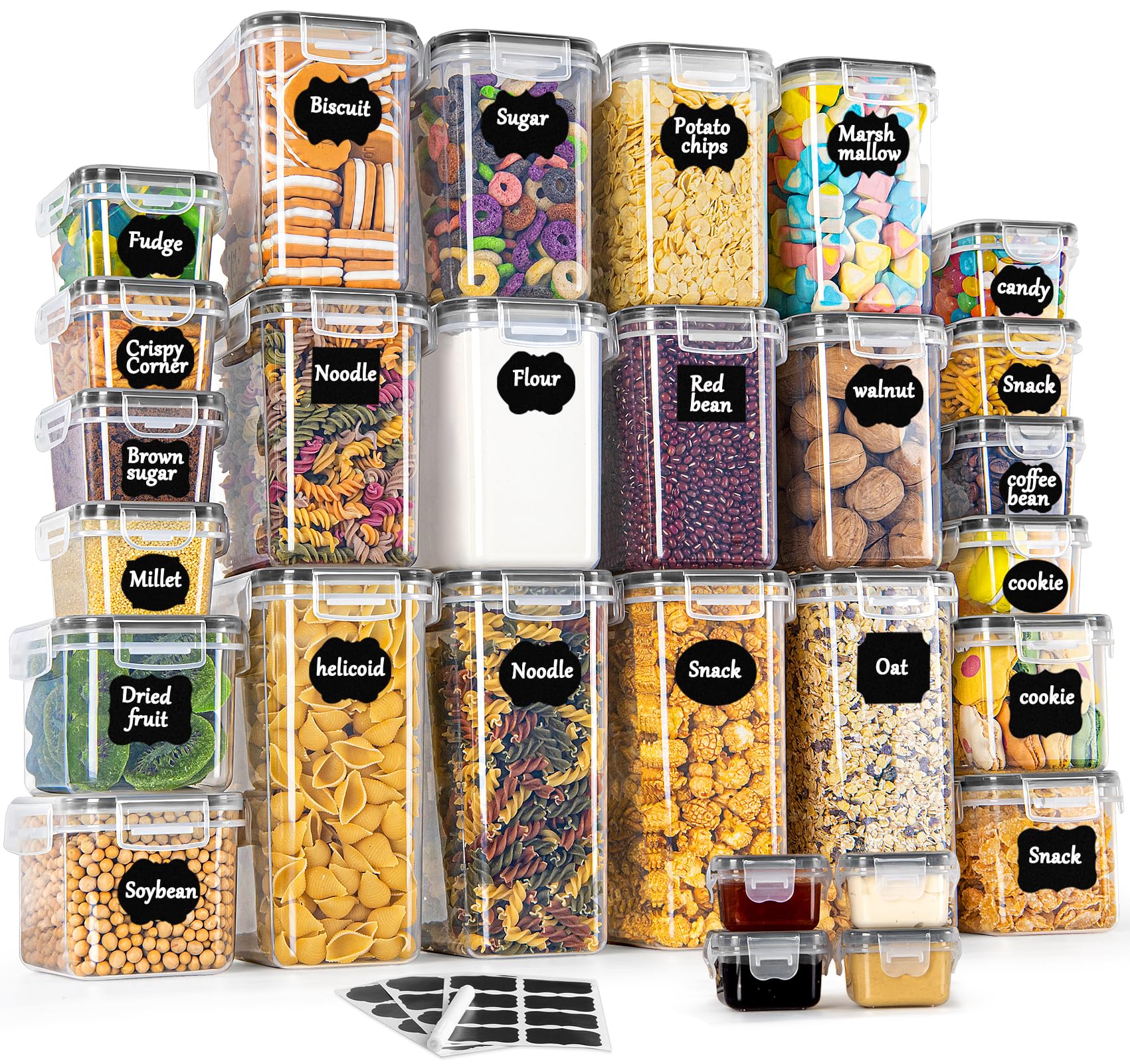 GoMaihe 28Pcs Airtight Food Storage Containers with Lids, Kitchen Containers & Storage Set for Cereal, Flour, Rice, Spaghetti, Nuts and Sugar