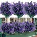 10 Bundles Artificial Lavender Flowers UV Resistant Fake Bouquets Plastic Plants for Outdoor Indoor Home Garden Wedding Party Decor
