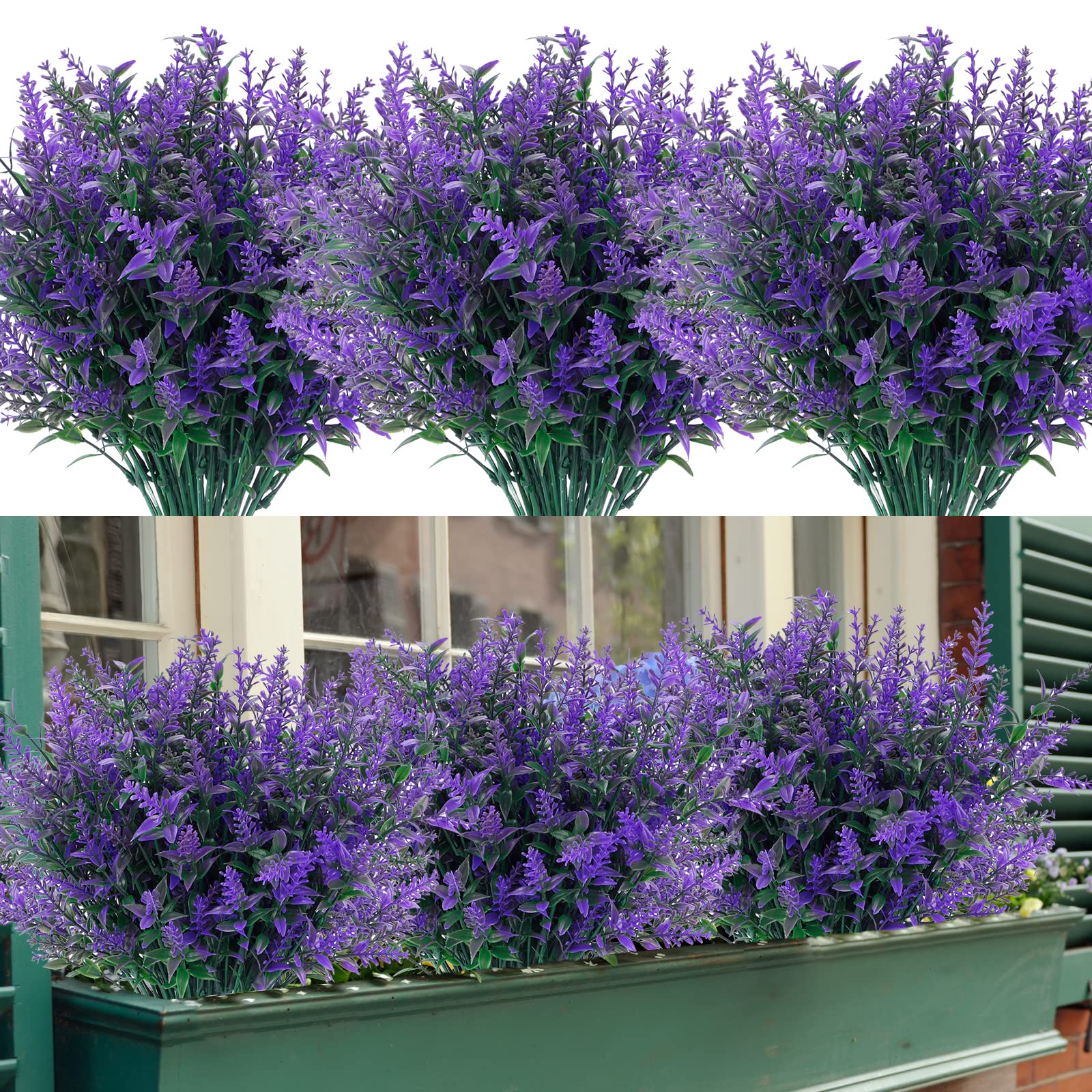 10 Bundles Artificial Lavender Flowers UV Resistant Fake Bouquets Plastic Plants for Outdoor Indoor Home Garden Wedding Party Decor