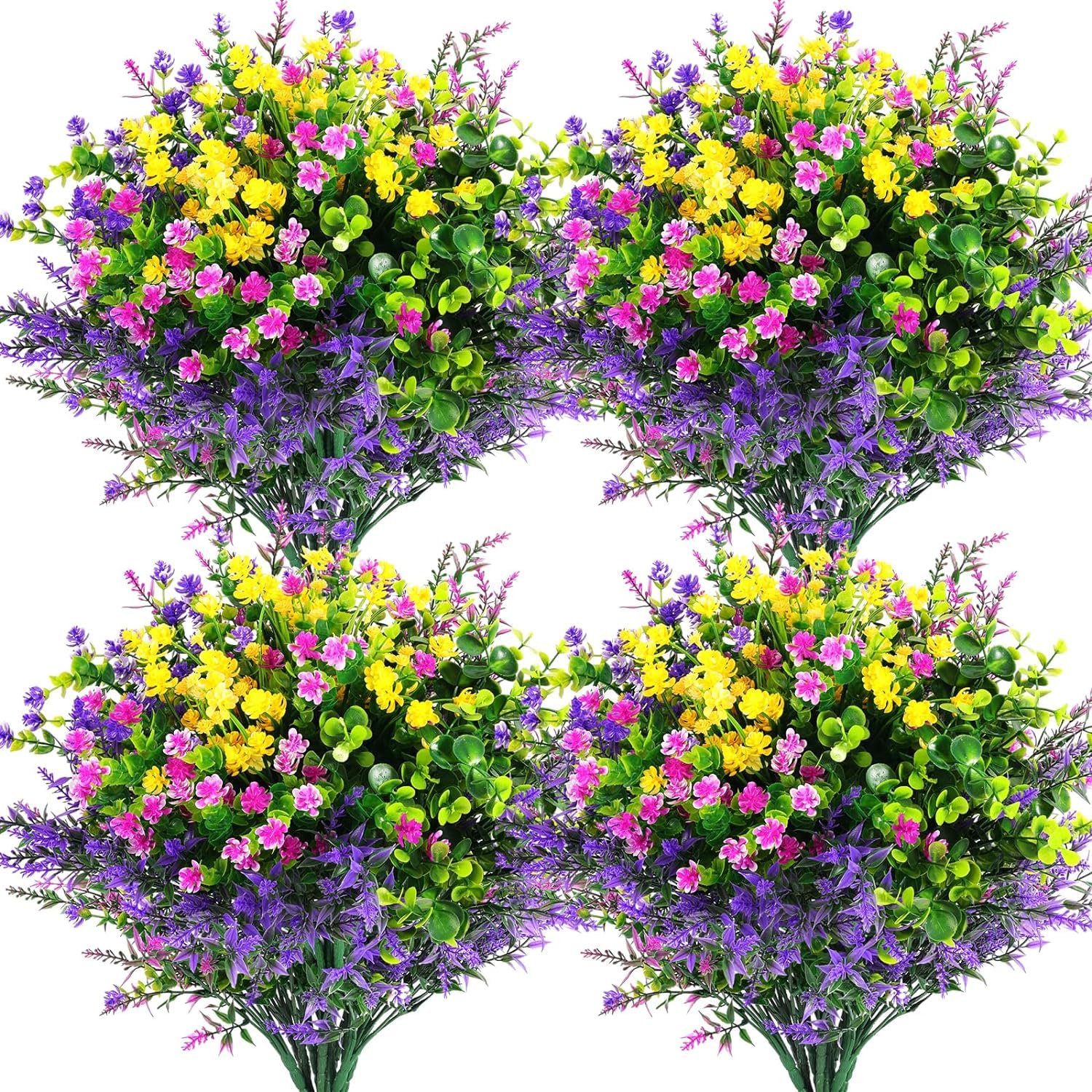12Pcs Artificial Flowers Outdoor, Faux Artificial Plants Shrubs Plastic Flower Bulk for Hanging Planter Porch Window Home Wedding Fall Summer Decor (Multiple Color)