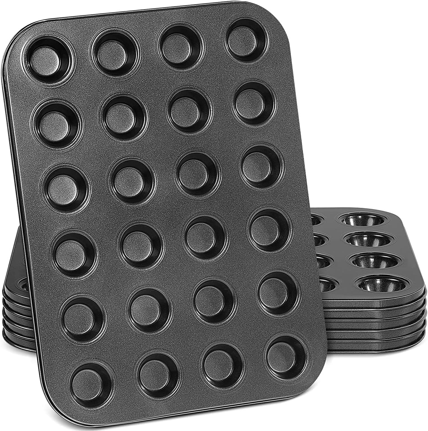 2 Pack Muffin Pan, Mini Muffin Baking Pan and Cupcake Tray, Nonstick Cake Molds, BPA Free, Easy to Use, Easy to Clean, for Make Mini Muffins, Baking Cupcakes, Brownies, Black