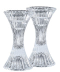 Round Base Crystal Candlesticks - 2 Pack Set - Pair of 5 Inch Pinched Fluted Cylinder Design Candle Holders - by Ner Mitzvah