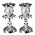 Ner Mitzvah Silver Plated Candlesticks - 2 Pack Set - Pair of 4 Inch Ornate Candle Holders with Round Base and Floral Design